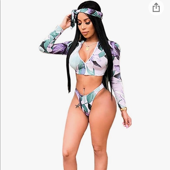 High waist thong bikini set 3 pc swimsuit (Size M) - Picture 5 of 5